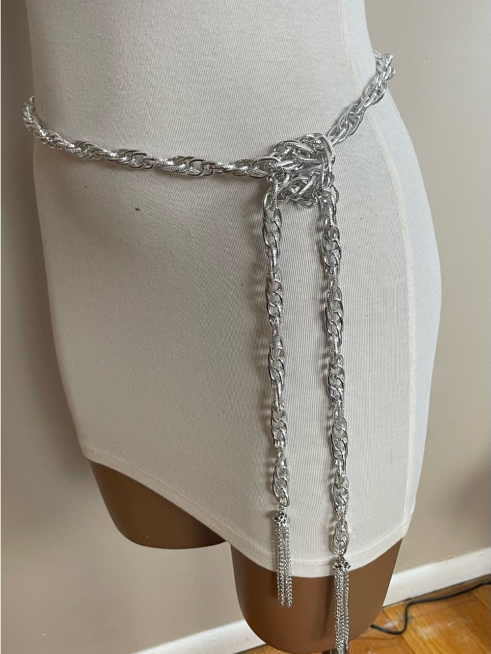 Women's SILVER-TONE Multi Link TASSEL Metal CHAIN BELT